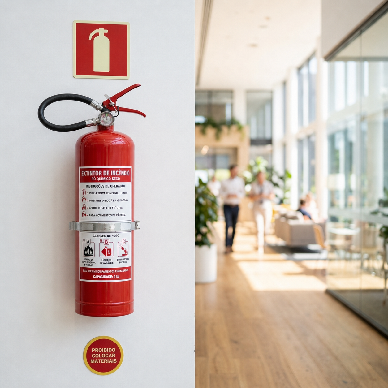 Equipamentos de combate a incêndio em escritórios e ambientes corporativos